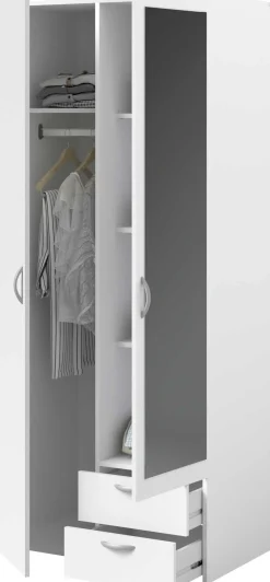 Kleiderschrank Salvador Spiegel, 2 Türen und 2 Schubladen - weiß