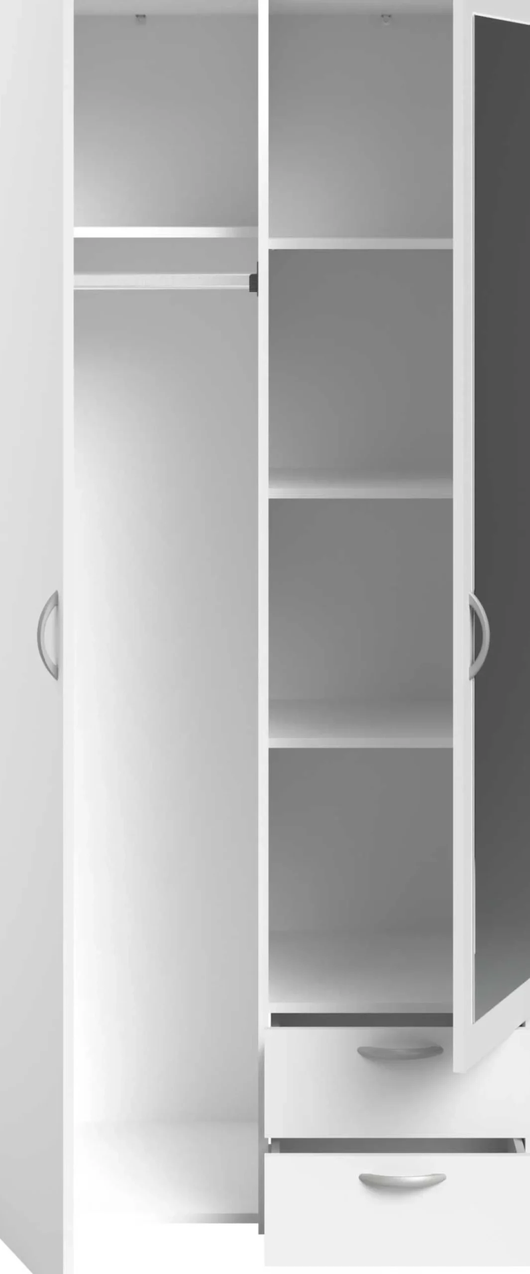 Kleiderschrank Salvador Spiegel, 2 Türen und 2 Schubladen - weiß