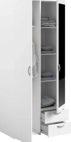 Kleiderschrank Salvador Spiegel, 2 Türen und 2 Schubladen - weiß
