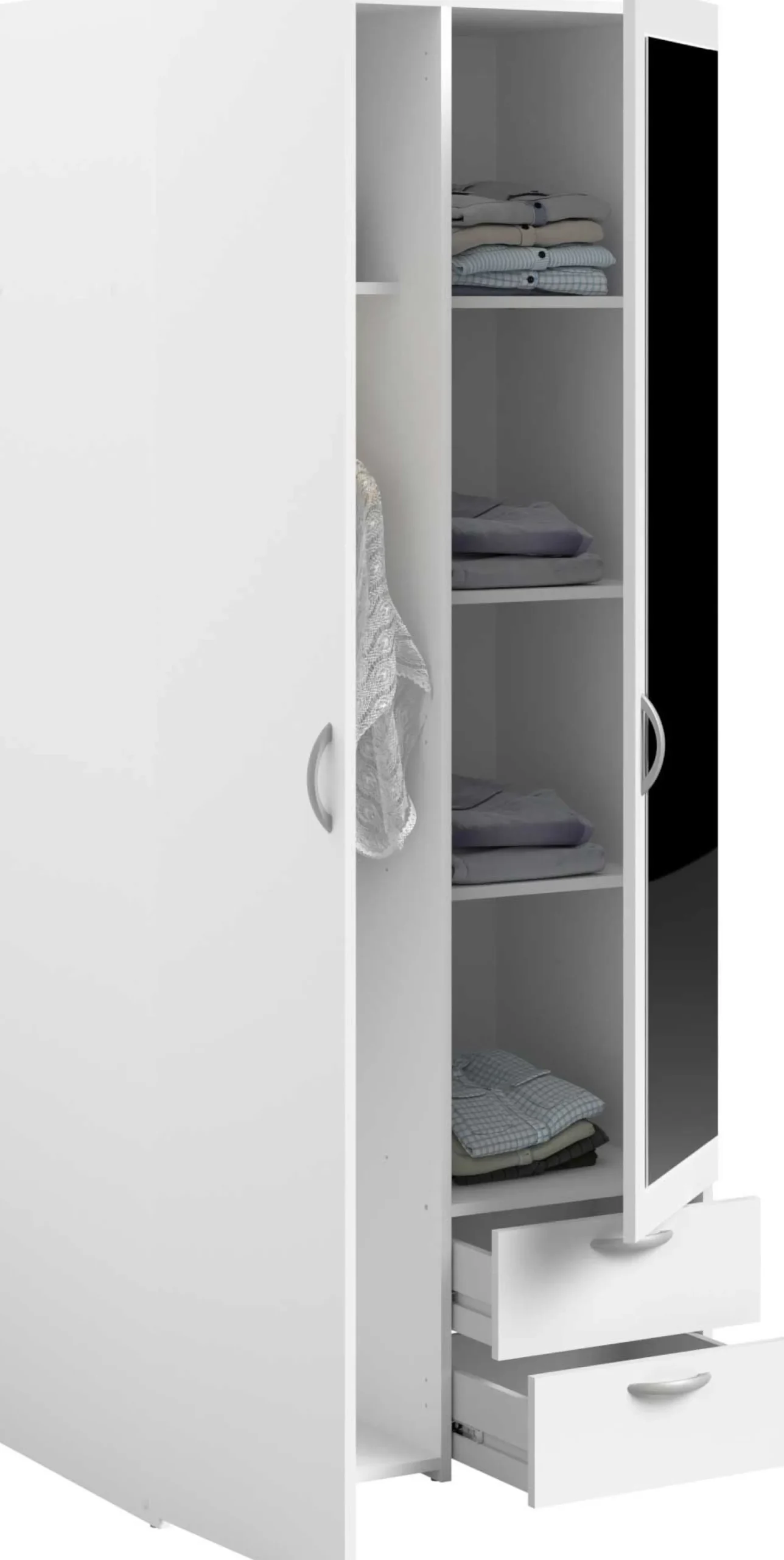Kleiderschrank Salvador Spiegel, 2 Türen und 2 Schubladen - weiß