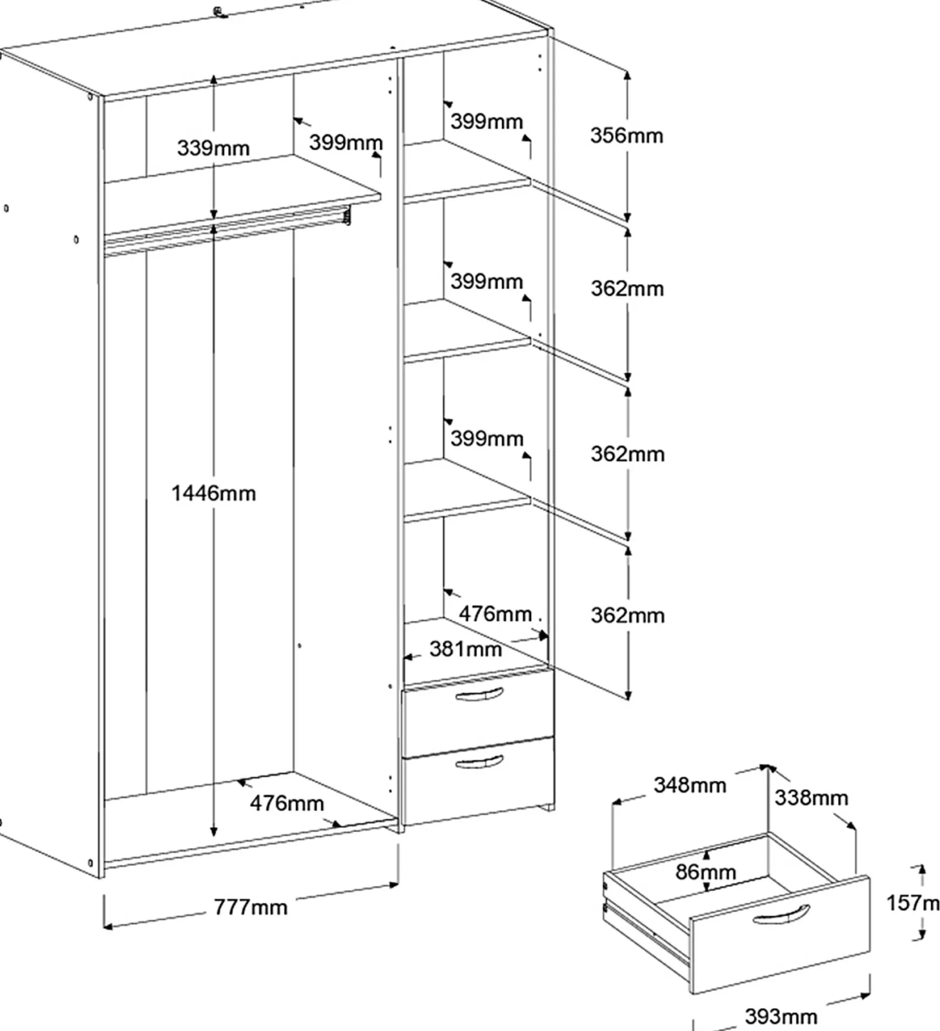 Kleiderschrank Salvador | 3 Türen, 2 Schubladen | Jackson Oak