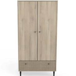 Kleiderschrank Sayuri 2 Flügeltüren, 1 Kleiderstange und 1 Schublade-Kronberger Eiche/Wickler