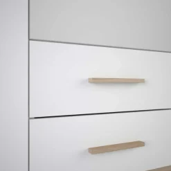 Kleiderschrank Seliena 3 Drehtüren, 1 Kleiderstange, 4 Einlegeböden und 2 Schubladen Eiche gebürstet/Mattweiß