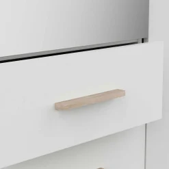 Kleiderschrank Seliena 3 Drehtüren, 1 Kleiderstange, 4 Einlegeböden und 2 Schubladen Eiche gebürstet/Mattweiß