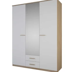Kleiderschrank Seliena 3 Drehtüren, 1 Kleiderstange, 4 Einlegeböden und 2 Schubladen Eiche gebürstet/Mattweiß