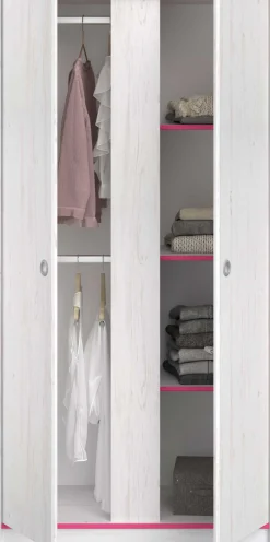 Kleiderschrank Smoozy 90cm 2 Türen - weiß/rosa oder weiß/blau