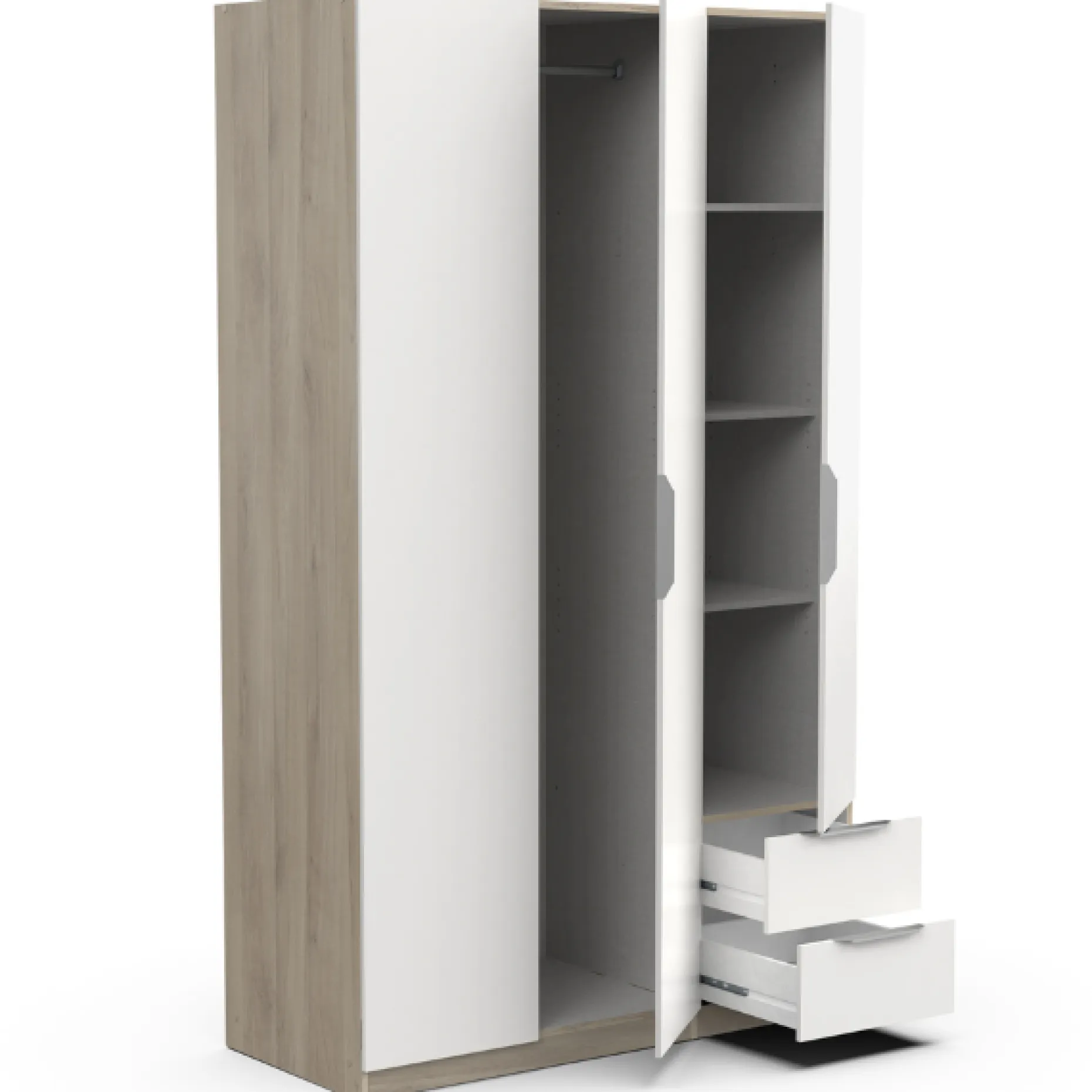 Kleiderschrank Spectre 120cm - matt weiß/Eiche