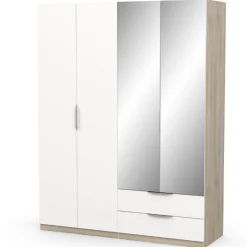 Kleiderschrank Spectre 157cm mit Spiegel - matt weiß/Eiche