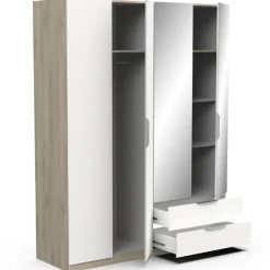 Kleiderschrank Spectre 157cm mit Spiegel - matt weiß/Eiche
