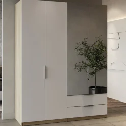 Kleiderschrank Spectre 157cm mit Spiegel - matt weiß/Eiche