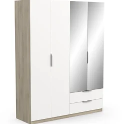 Kleiderschrank Spectre 157cm mit Spiegel - matt weiß/Eiche