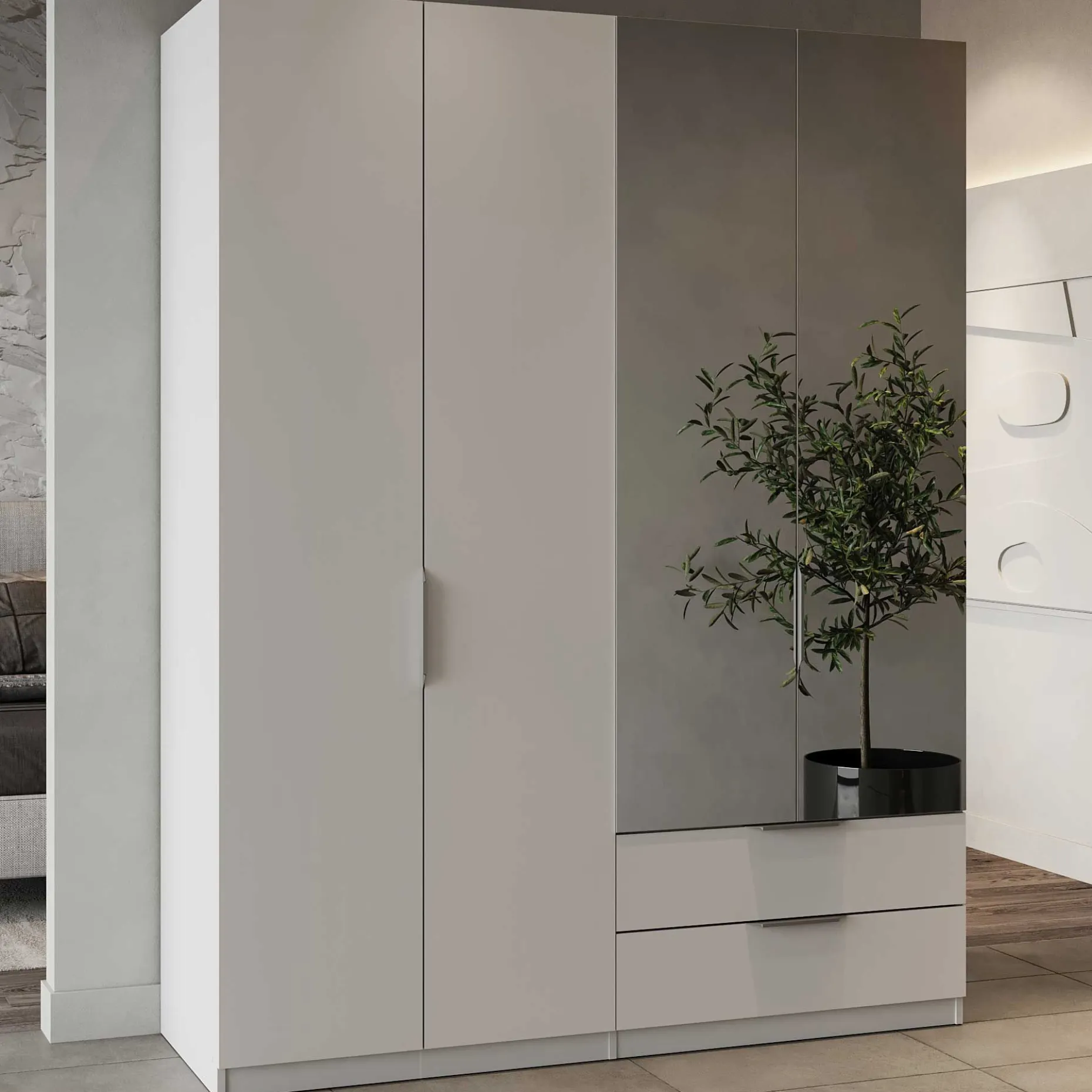 Kleiderschrank Spectre 157cm mit Spiegel - matt weiß