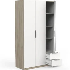 Kleiderschrank Spectre 120cm mit Spiegel - matt weiß/Eiche