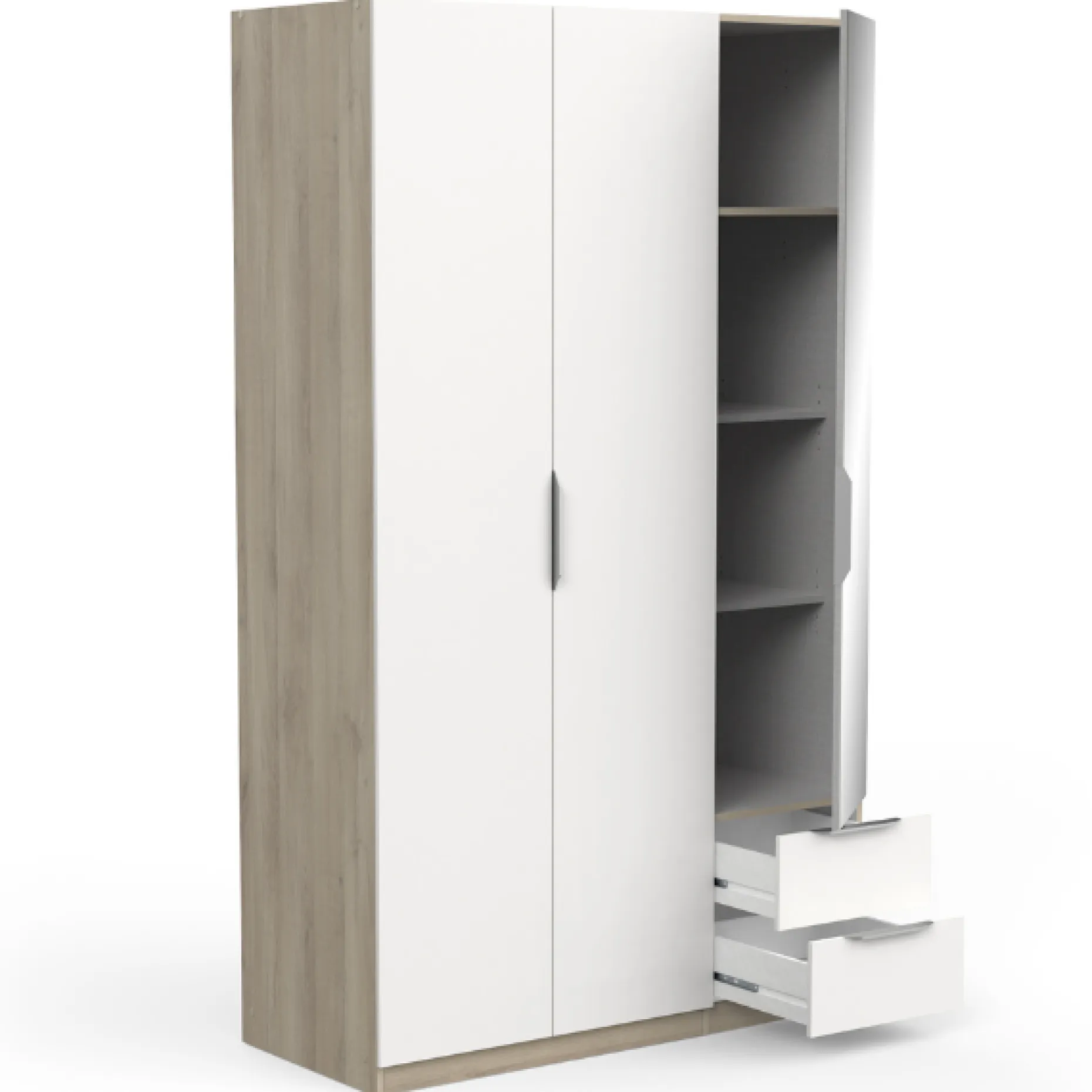 Kleiderschrank Spectre 120cm mit Spiegel - matt weiß/Eiche