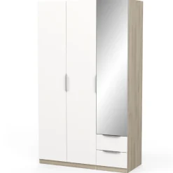 Kleiderschrank Spectre 120cm mit Spiegel - matt weiß/Eiche
