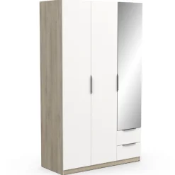 Kleiderschrank Spectre 120cm mit Spiegel - matt weiß/Eiche