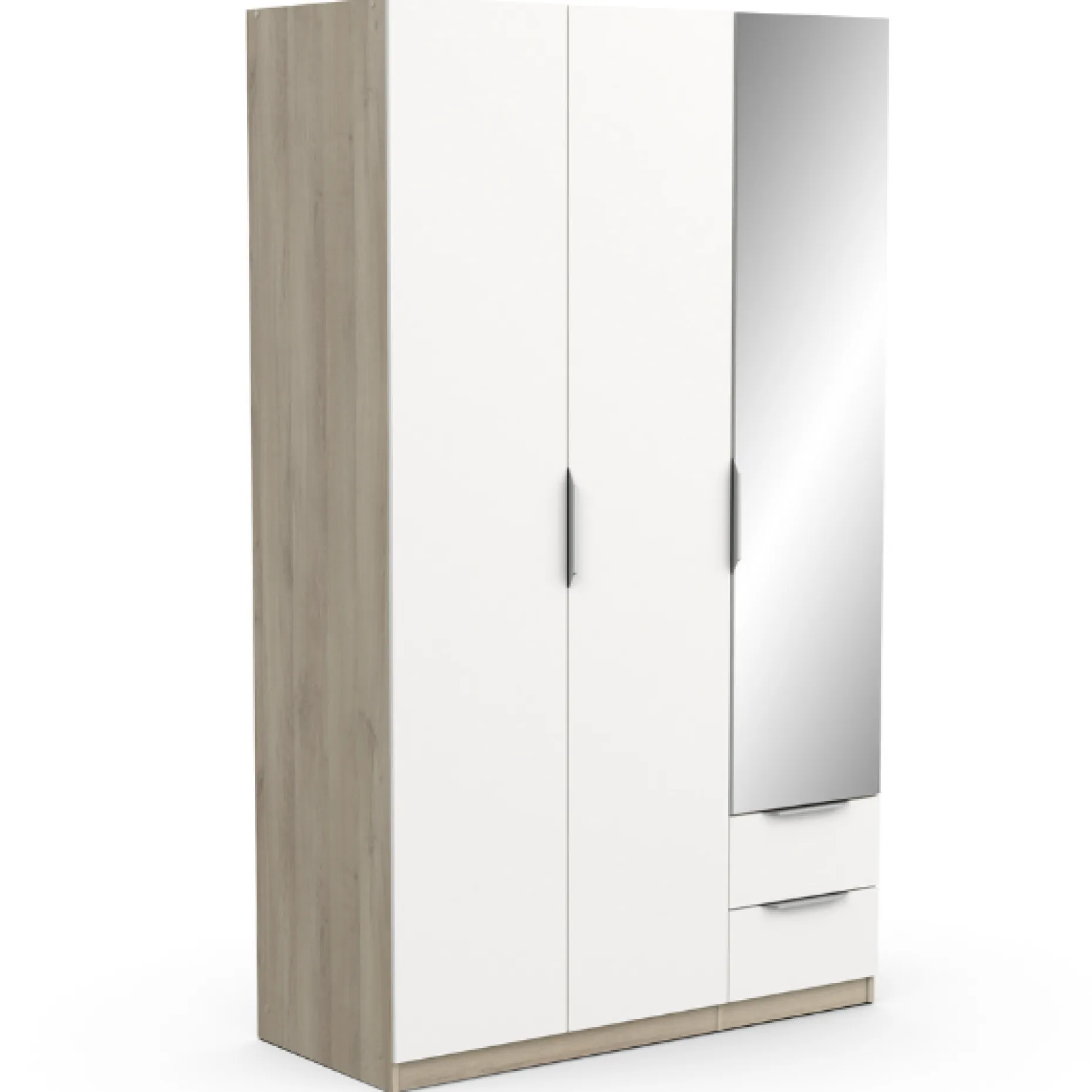 Kleiderschrank Spectre 120cm mit Spiegel - matt weiß/Eiche