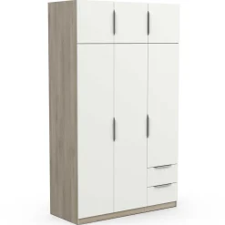 Kleiderschrank Spectre 120cm 6 Türen und 2 Schubladen - matt weiß/Eiche