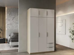 Kleiderschrank Spectre 120cm 6 Türen und 2 Schubladen - matt weiß/Eiche