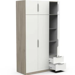 Kleiderschrank Spectre 120cm 6 Türen und 2 Schubladen - matt weiß/Eiche