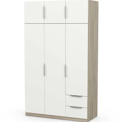 Kleiderschrank Spectre 120cm 6 Türen und 2 Schubladen - matt weiß/Eiche