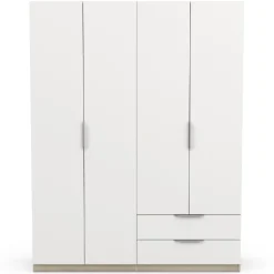 Kleiderschrank Spectre 157cm 4 Türen und 2 Schubladen - matt weiß/Eiche