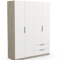 Kleiderschrank Spectre 157cm 4 Türen und 2 Schubladen - matt weiß/Eiche