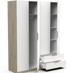 Kleiderschrank Spectre 157cm 4 Türen und 2 Schubladen - matt weiß/Eiche