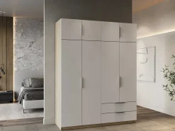 Kleiderschrank Spectre 157cm 8 Türen und 2 Schubladen - matt weiß/Eiche Dekor