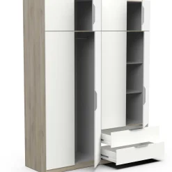 Kleiderschrank Spectre 157cm 8 Türen und 2 Schubladen - matt weiß/Eiche Dekor