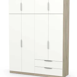 Kleiderschrank Spectre 157cm 8 Türen und 2 Schubladen - matt weiß/Eiche Dekor