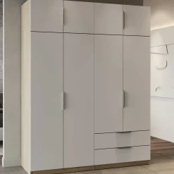 Kleiderschrank Spectre 157cm 8 Türen und 2 Schubladen - matt weiß/Eiche Dekor