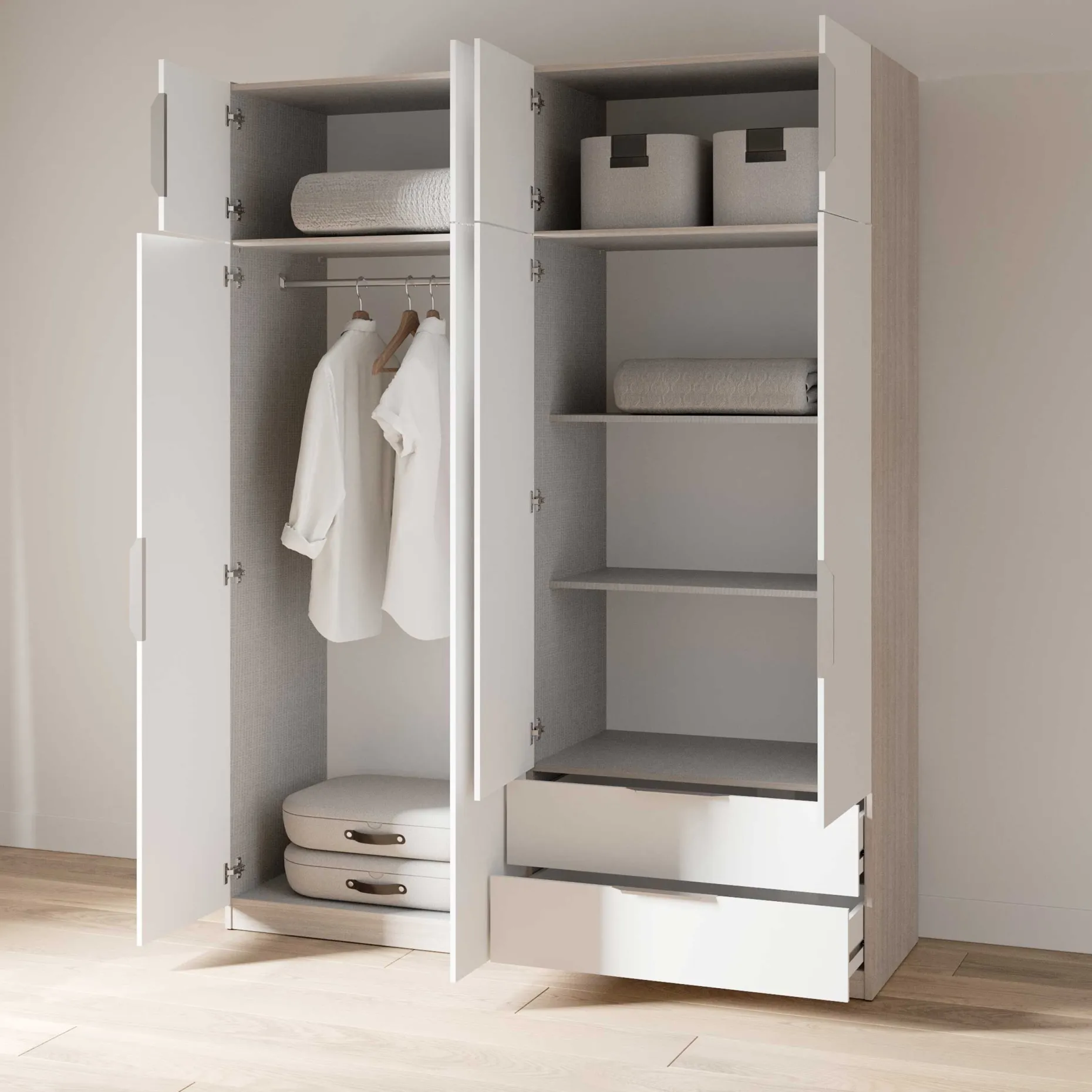 Kleiderschrank Spectre 157cm 8 Türen und 2 Schubladen - matt weiß/Eiche Dekor