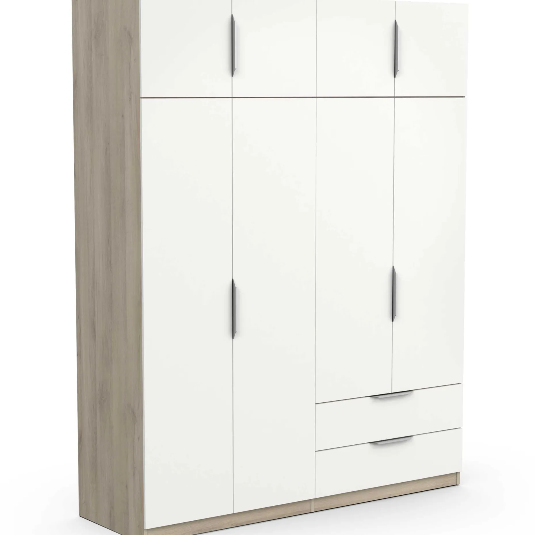 Kleiderschrank Spectre 157cm 8 Türen und 2 Schubladen - matt weiß/Eiche Dekor