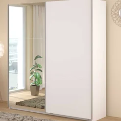 Kleiderschrank Swings - 178x59x203cm - mit Spiegel - 2 Türen - weiß
