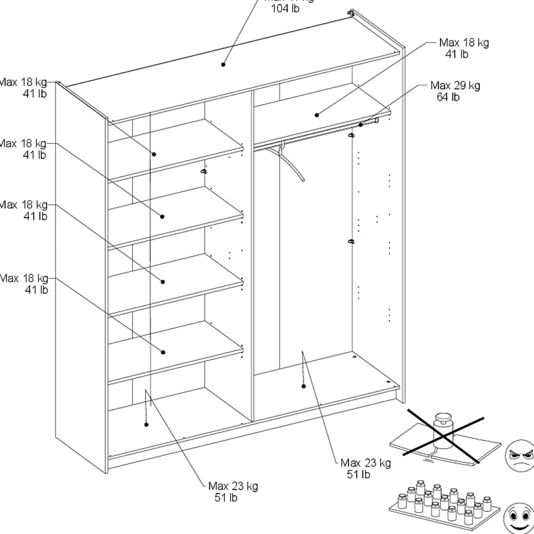 Kleiderschrank Swings - 178x59x203cm - mit Spiegel - 2 Türen - weiß
