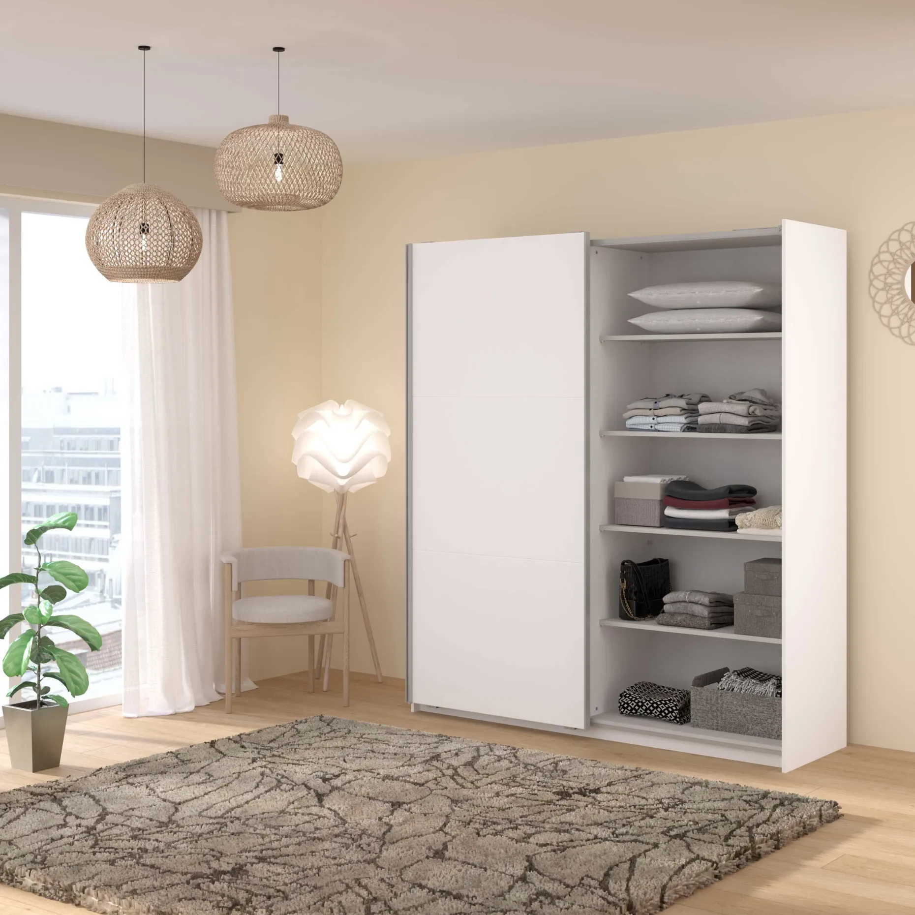 Kleiderschrank Swings - 178x59x203cm - mit Spiegel - 2 Türen - weiß