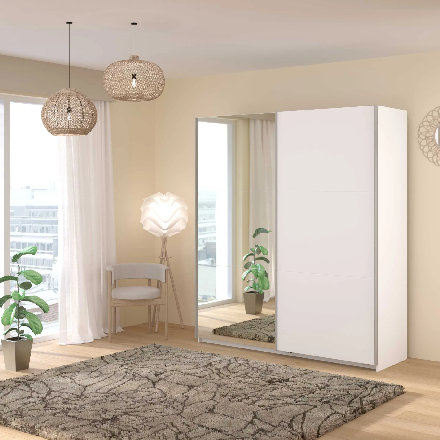 Kleiderschrank Swings - 178x59x203cm - mit Spiegel - 2 Türen - weiß