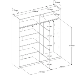 Kleiderschrank Swings - 178x59x203cm - mit Spiegel - 2 Türen - weiß