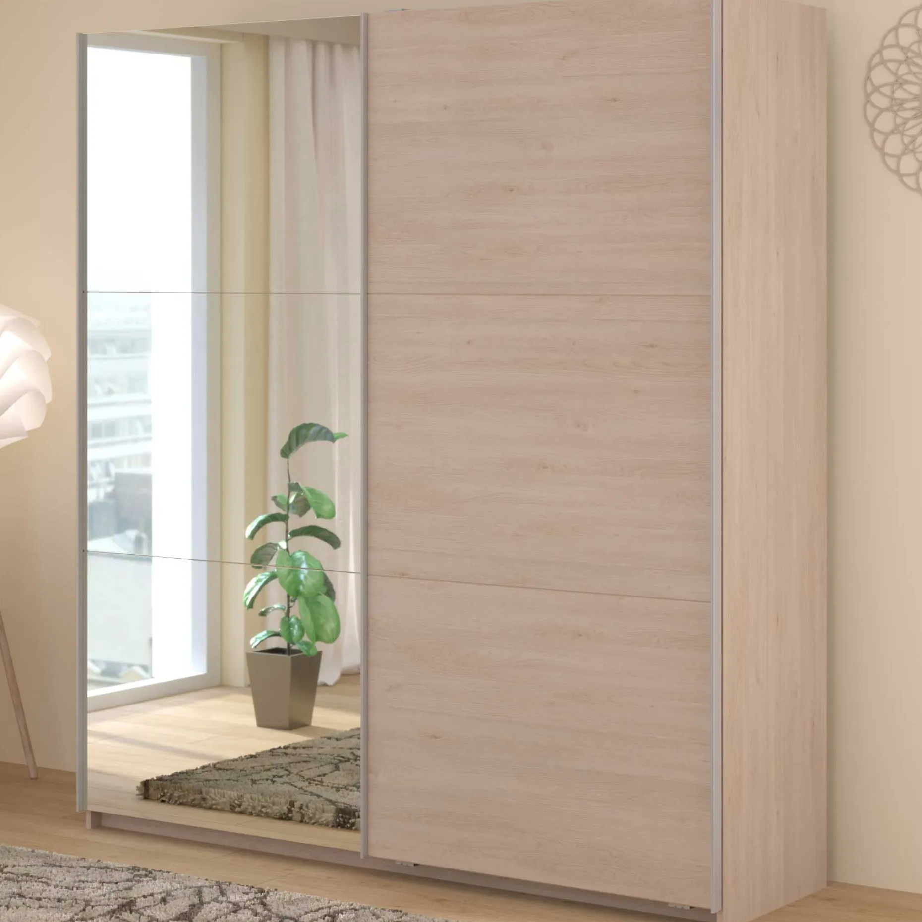 Kleiderschrank Swings - 178x59x203cm - mit Spiegel - 2 Türen - Eichendekor