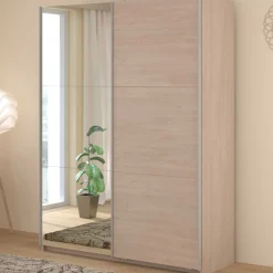 Kleiderschrank Swings - 148x59x203cm - mit Spiegel - 2 Türen - Eichendekor