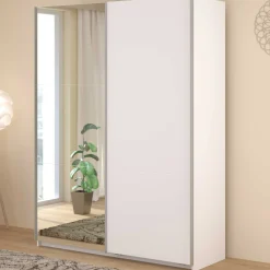 Kleiderschrank Swings - 148x59x203cm - mit Spiegel - 2 Türen - weiß