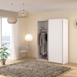 Kleiderschrank Swings - 148x59x203cm - mit Spiegel - 2 Türen - weiß