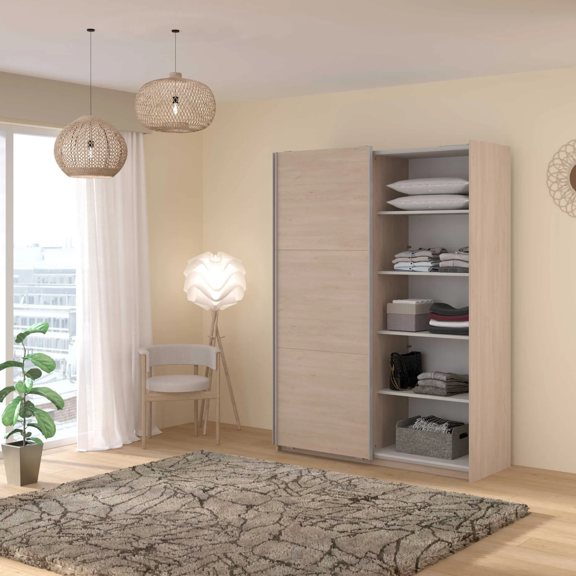 Kleiderschrank Swings - 148x59x203cm - 2 Türen - Eiche Dekor