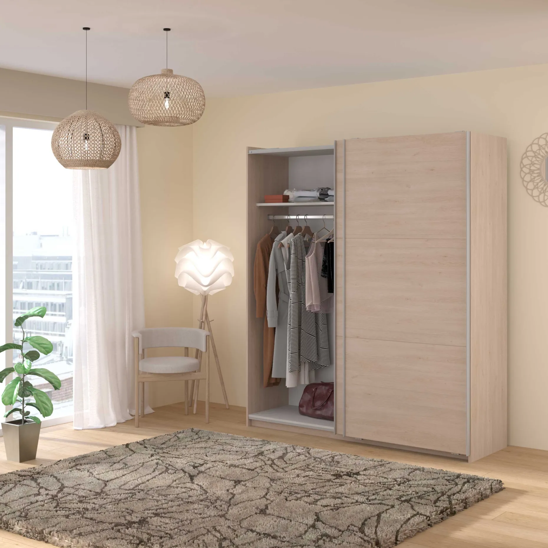 Kleiderschrank Swings - 178x59x203cm - 2 Türen - Eiche Dekor