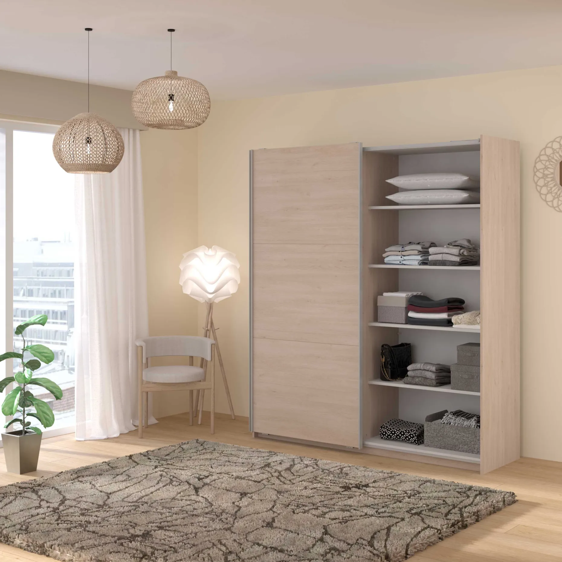 Kleiderschrank Swings - 178x59x203cm - 2 Türen - Eiche Dekor