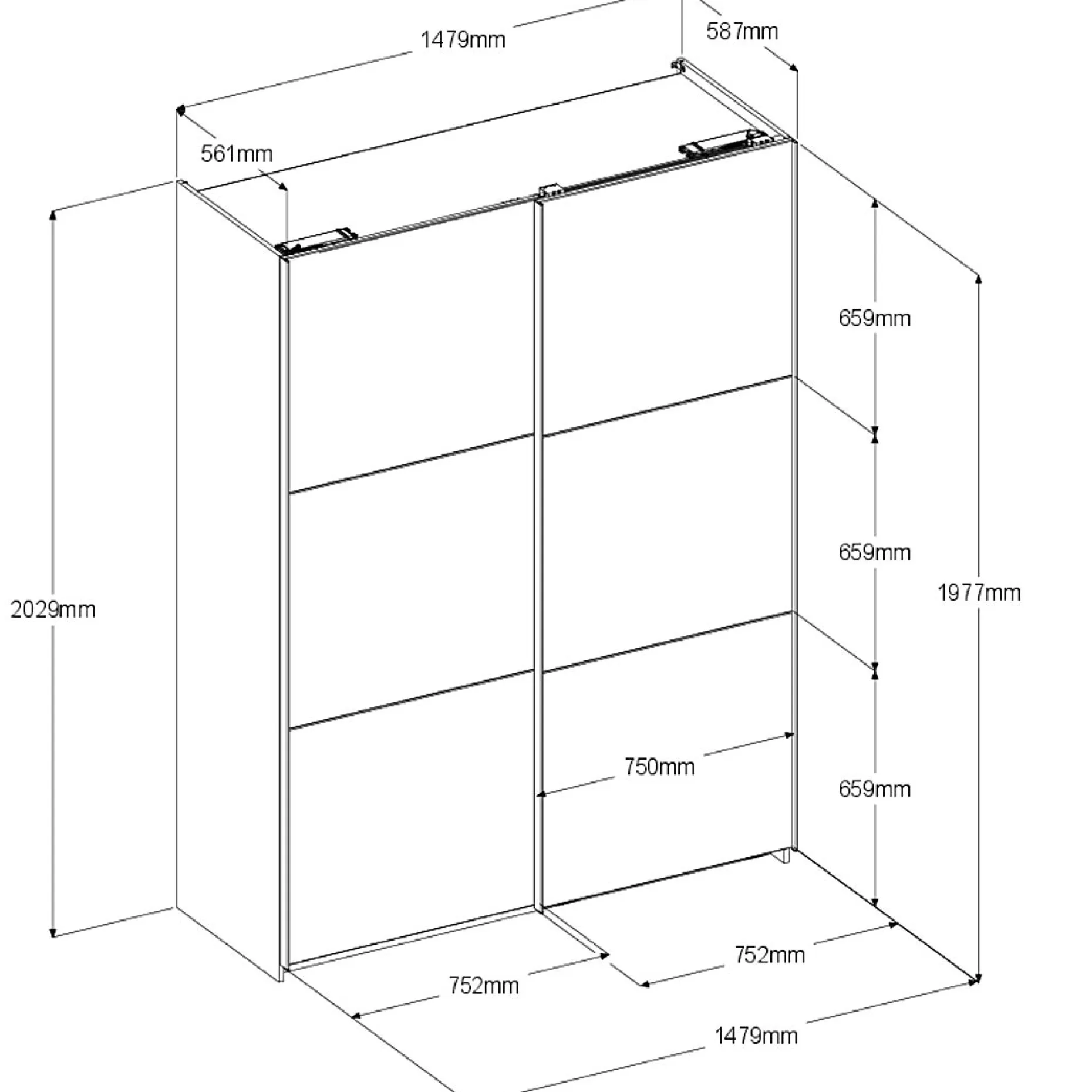 Kleiderschrank Swings - 148x59x203cm - 2 Türen - weiß