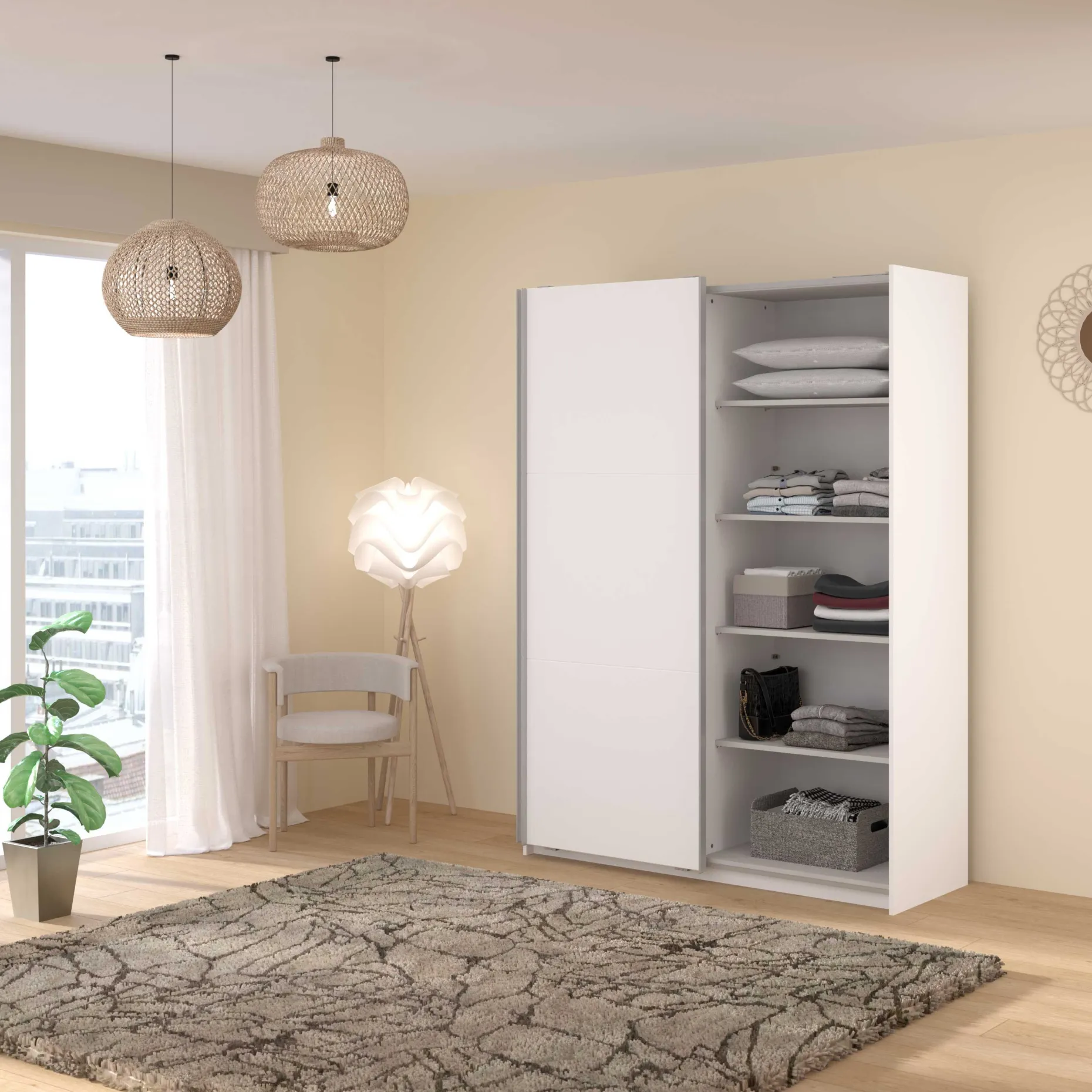 Kleiderschrank Swings - 148x59x203cm - 2 Türen - weiß