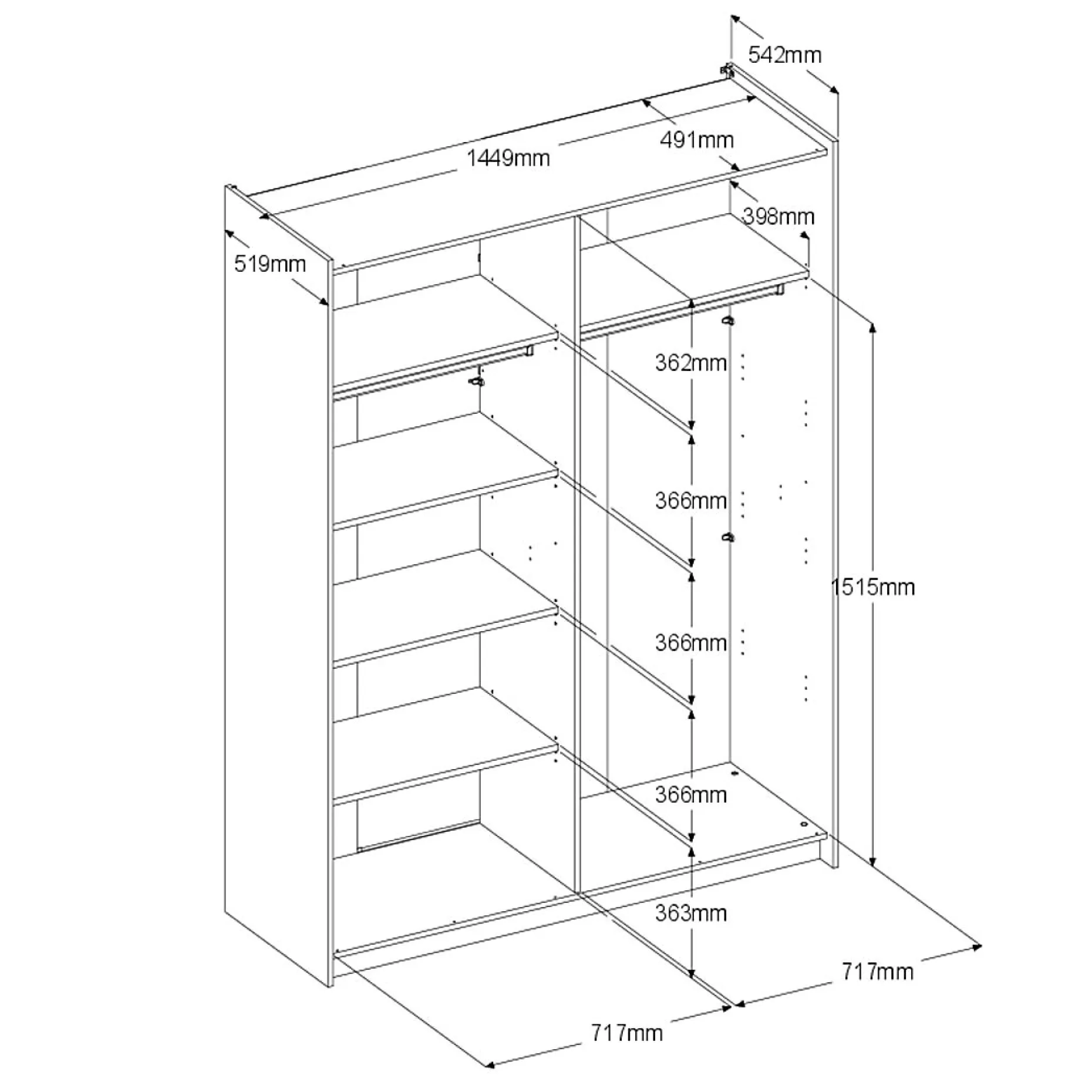 Kleiderschrank Swings - 148x59x203cm - 2 Türen - weiß