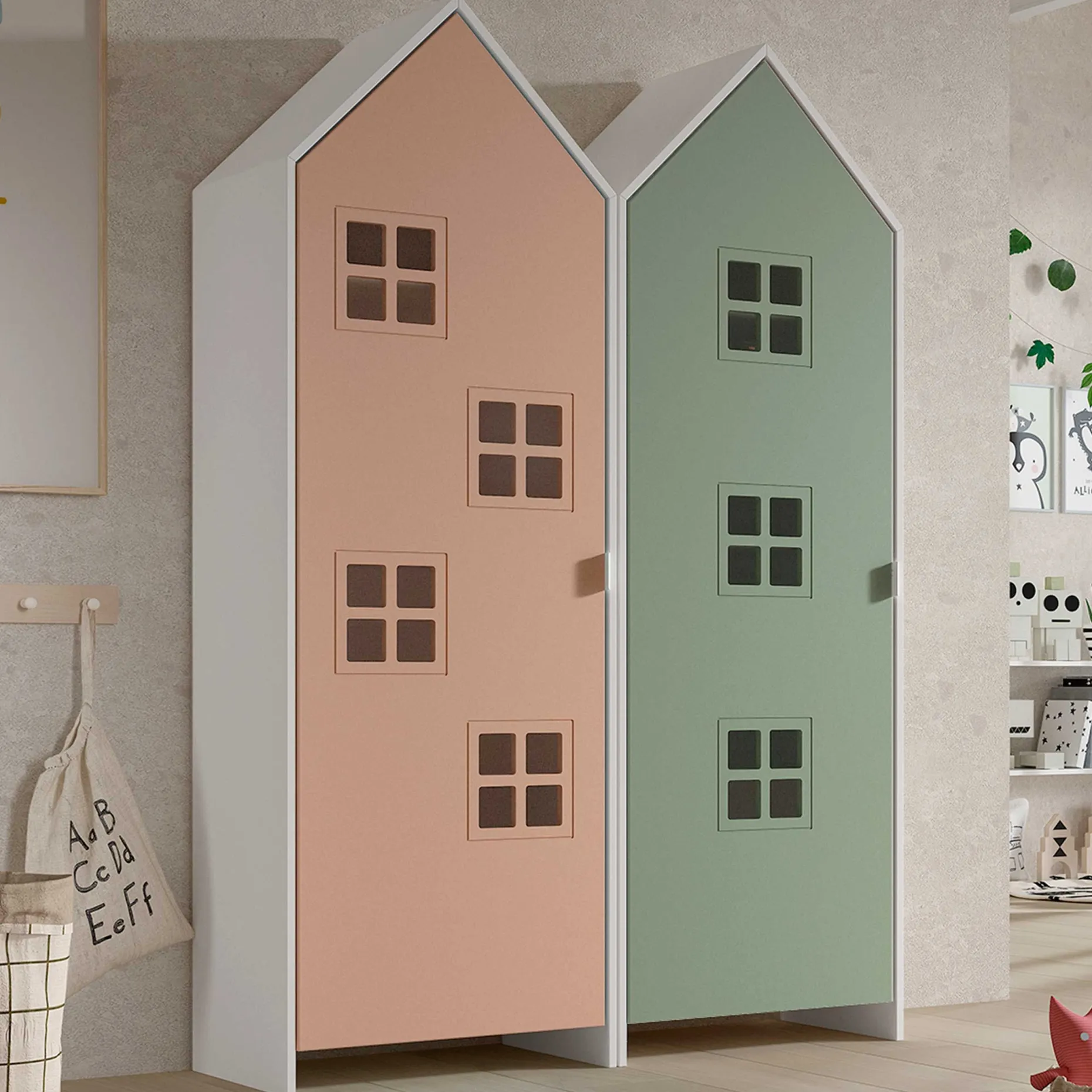 Kleiderschrank 2-teilig Casami Bruges - 115x37x172 cm - rosa/grün